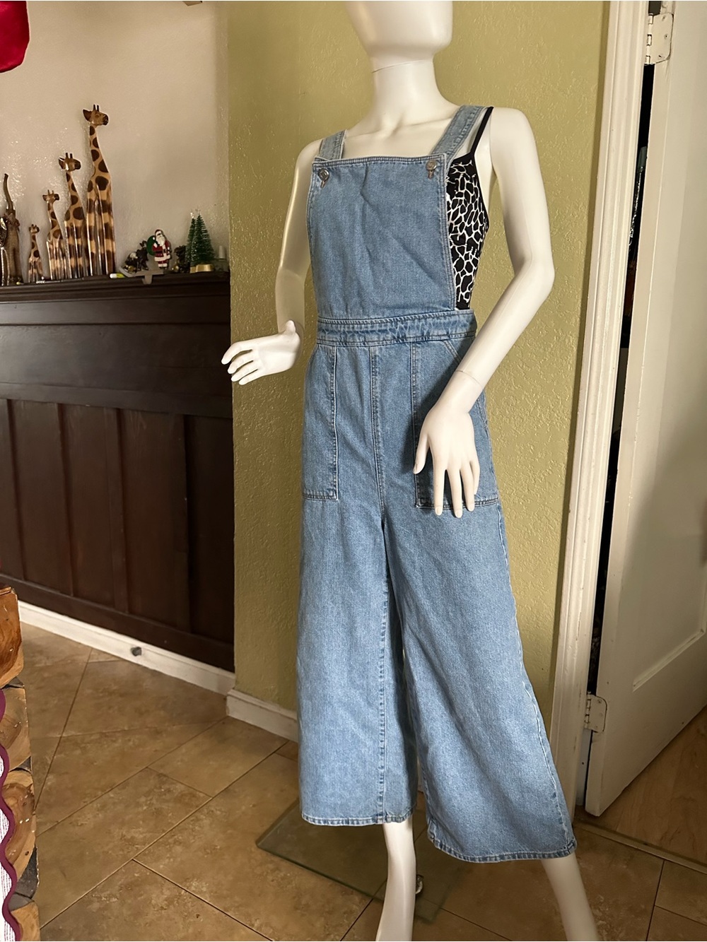 Topshop Light Blue Denim Wide-Leg Overalls